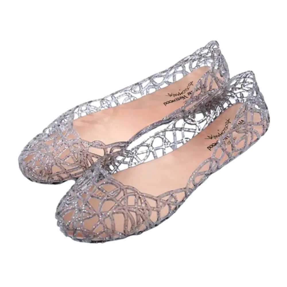 Casual Flat-soled Women Sandals Hollow Out Clear Beach Jelly Shoes Breathable Shallow Mouth Bling Sandals Ladies