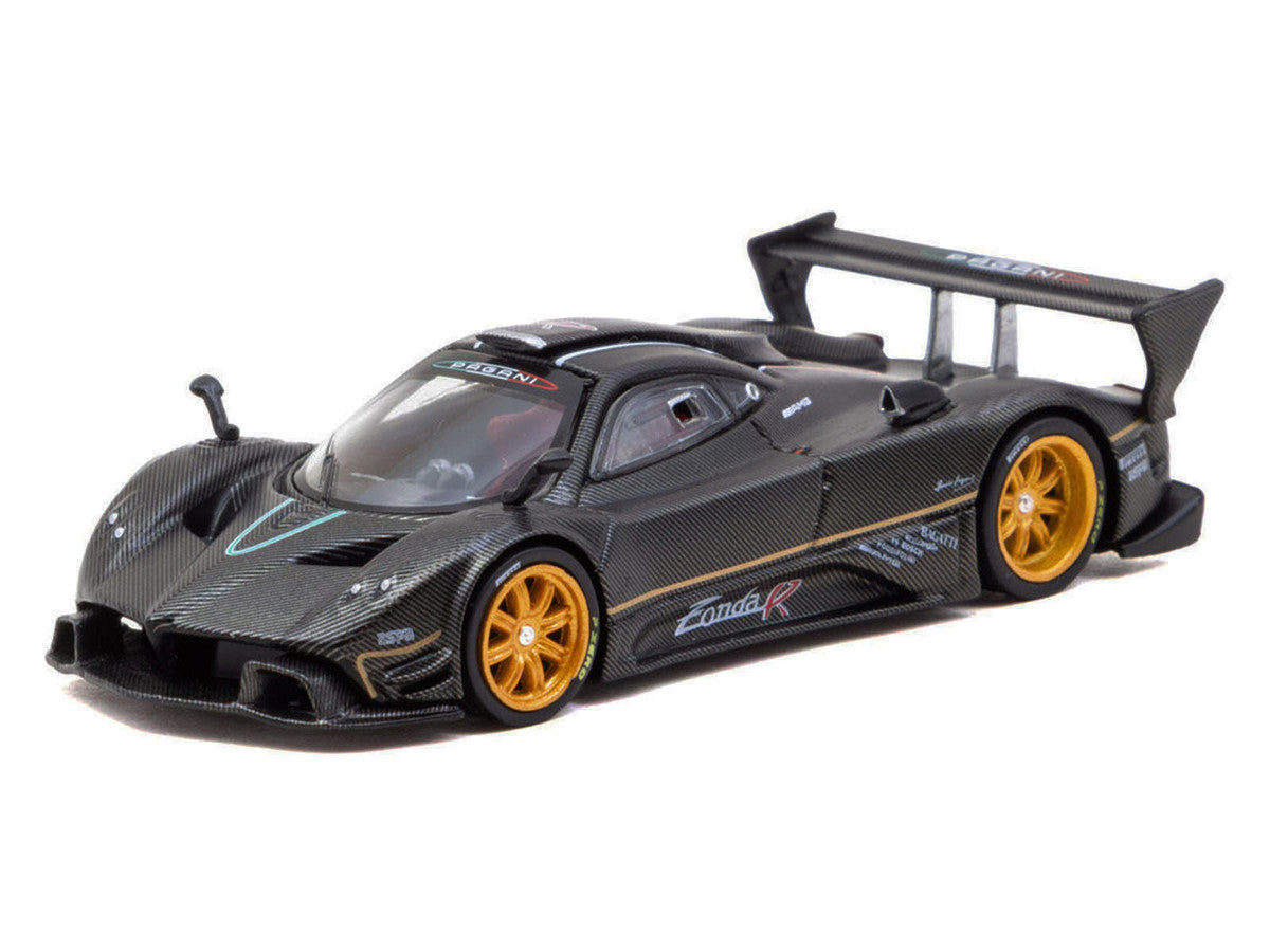 Pagani Zonda R Matt Black Carbon Fiber with Gold Wheels "Global64" Series 1/64 Diecast Model Car by Tarmac Works