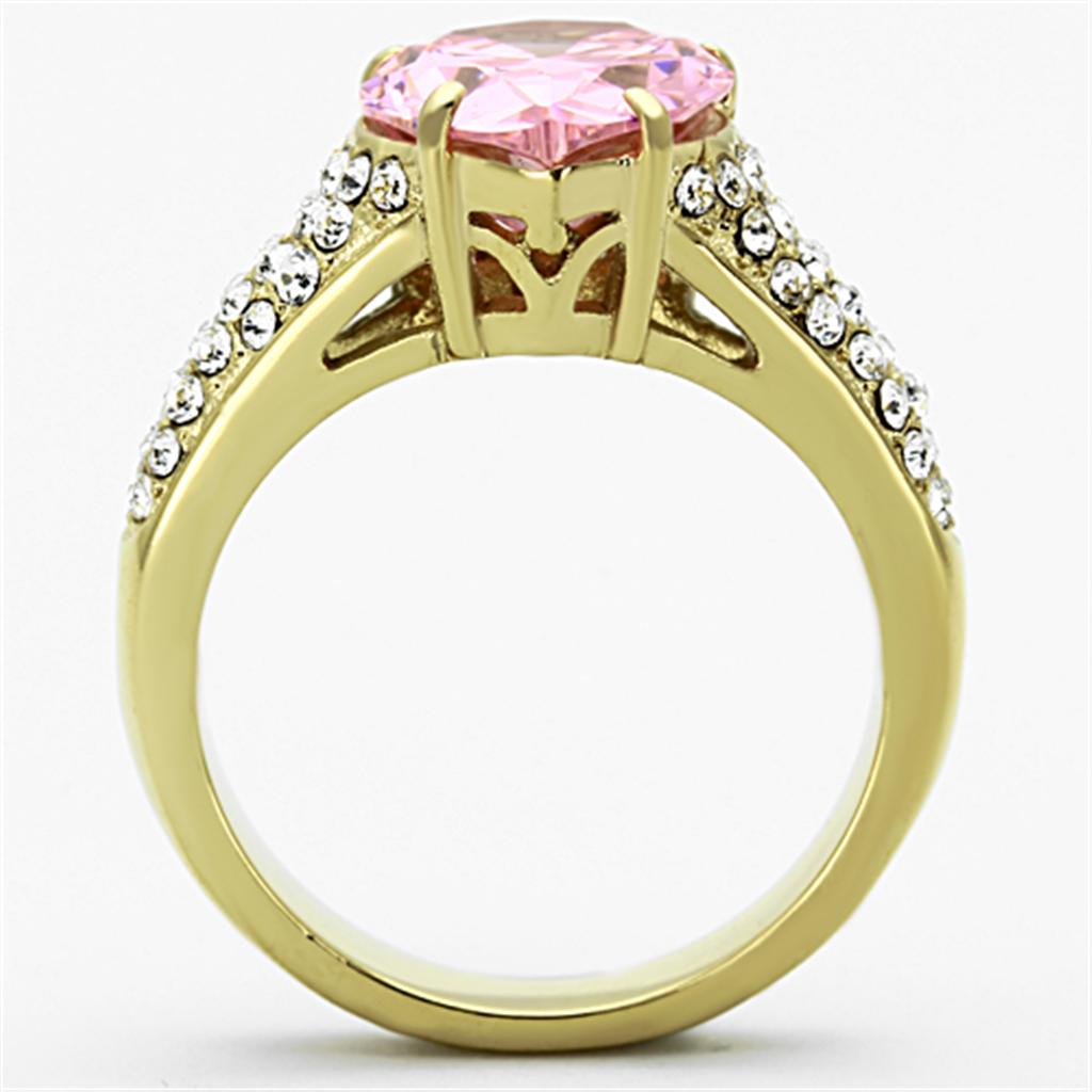 TK1098 - IP Gold(Ion Plating) Stainless Steel Ring with AAA Grade CZ in Rose