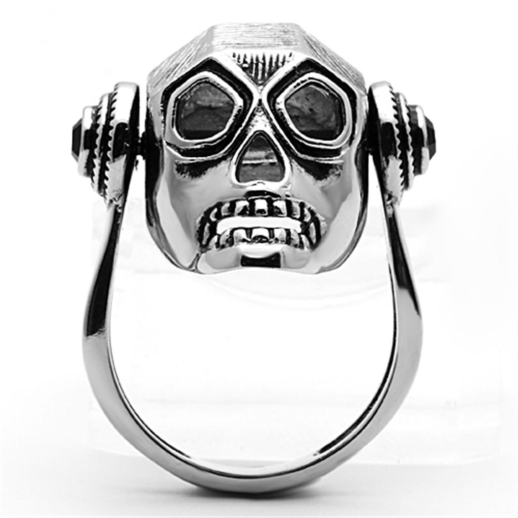 TK1115 - High polished (no plating) Stainless Steel Ring with Top Grade Crystal in Jet