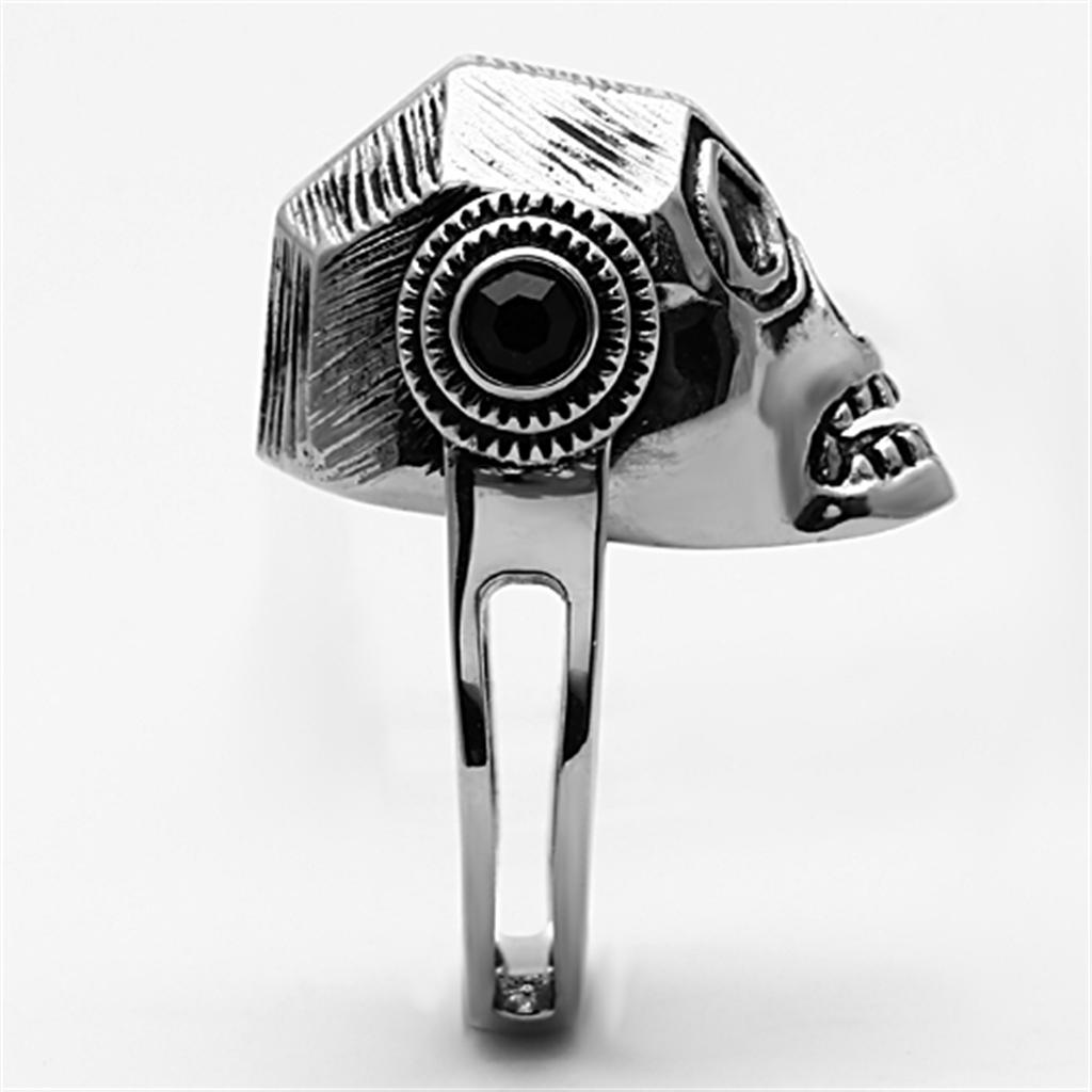 TK1115 - High polished (no plating) Stainless Steel Ring with Top Grade Crystal in Jet