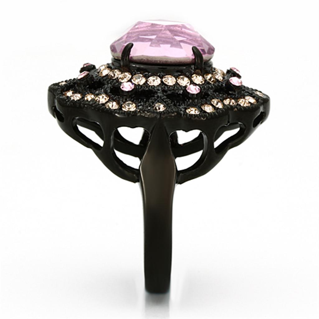 TK1154 - IP Black(Ion Plating) Stainless Steel Ring with Top Grade Crystal in Light Rose