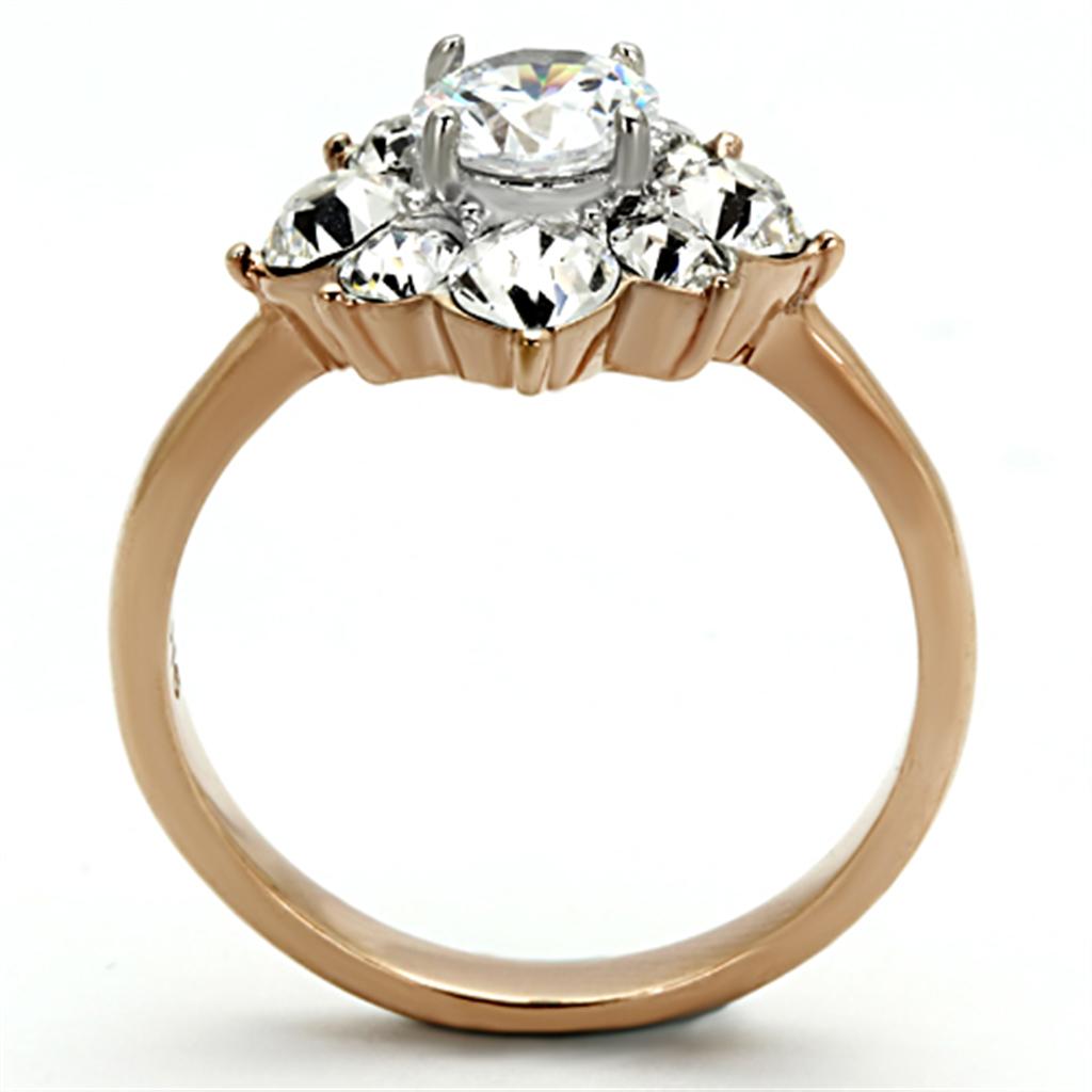 TK1168 - Two-Tone IP Rose Gold Stainless Steel Ring with AAA Grade CZ in Clear