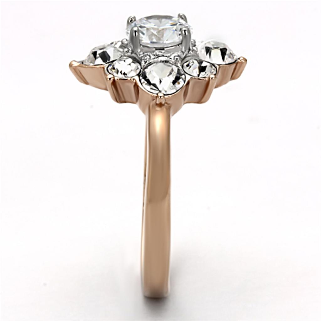 TK1168 - Two-Tone IP Rose Gold Stainless Steel Ring with AAA Grade CZ in Clear