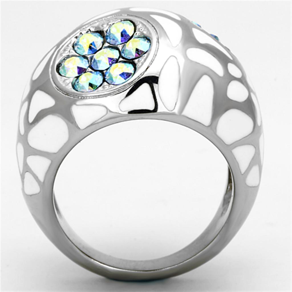 TK1172 - High polished (no plating) Stainless Steel Ring with Top Grade Crystal in Aquamarine AB