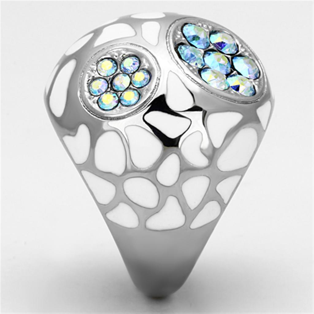 TK1172 - High polished (no plating) Stainless Steel Ring with Top Grade Crystal in Aquamarine AB