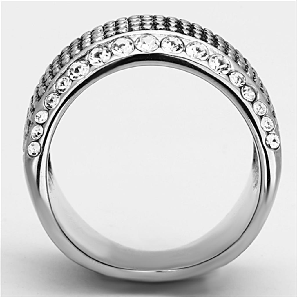 TK1198 - High polished (no plating) Stainless Steel Ring with Top Grade Crystal in Clear