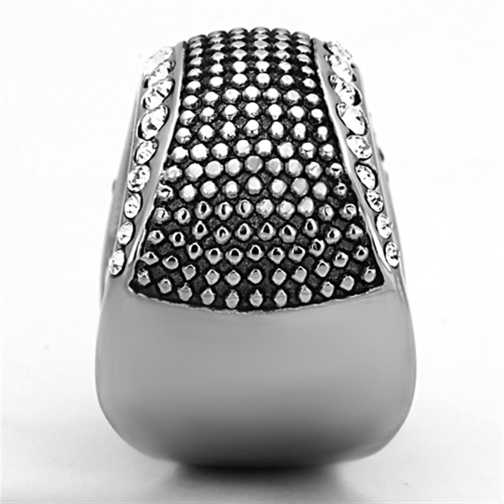 TK1198 - High polished (no plating) Stainless Steel Ring with Top Grade Crystal in Clear