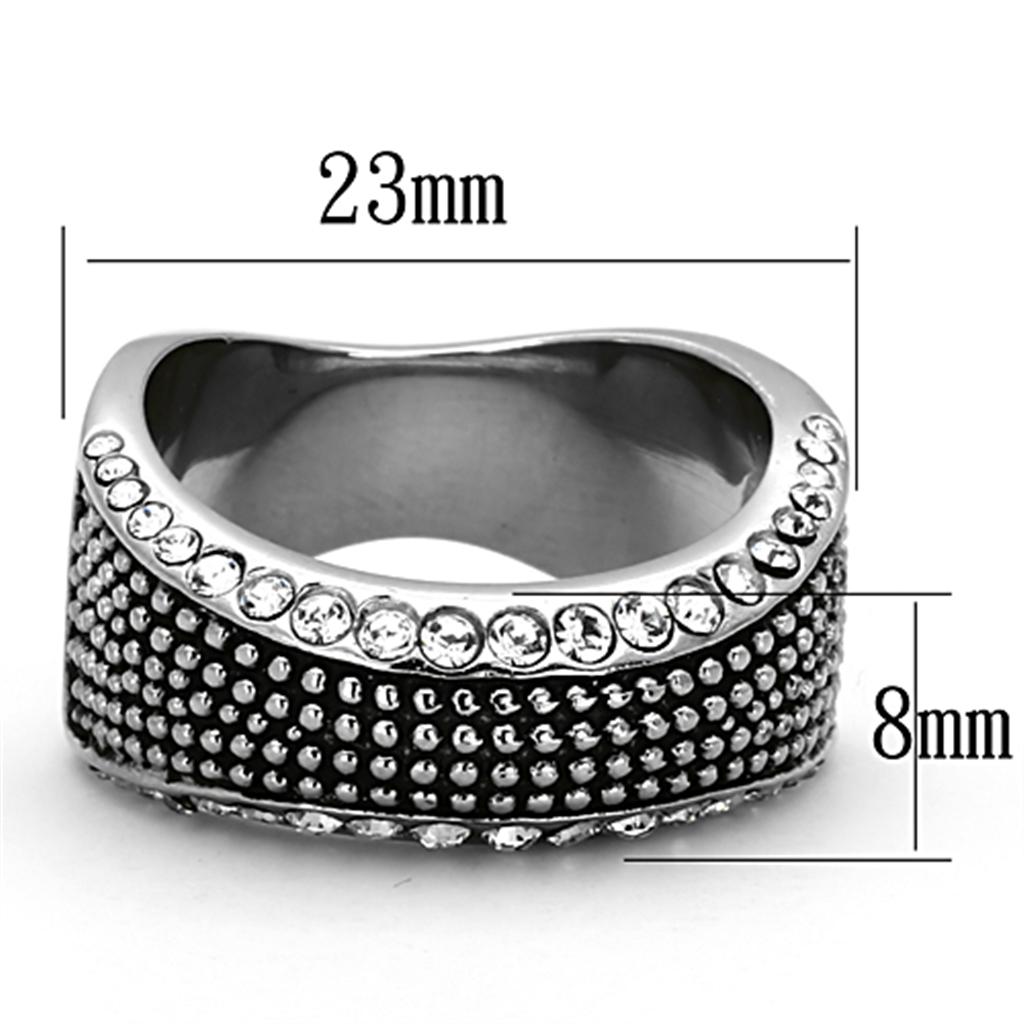 TK1216 - High polished (no plating) Stainless Steel Ring with Top Grade Crystal in Clear