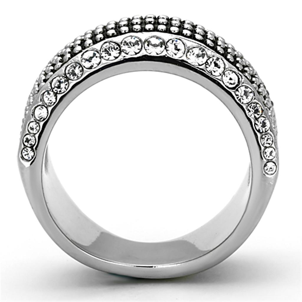 TK1216 - High polished (no plating) Stainless Steel Ring with Top Grade Crystal in Clear