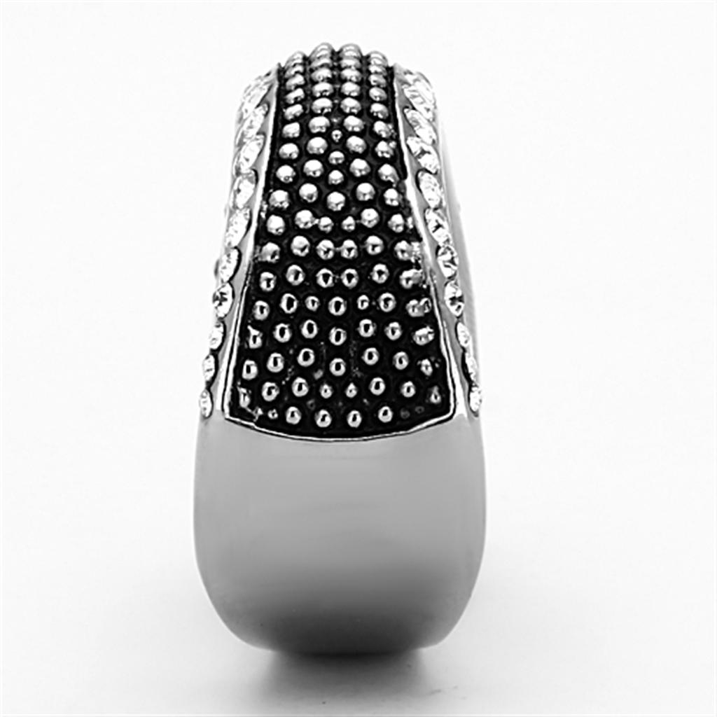 TK1216 - High polished (no plating) Stainless Steel Ring with Top Grade Crystal in Clear