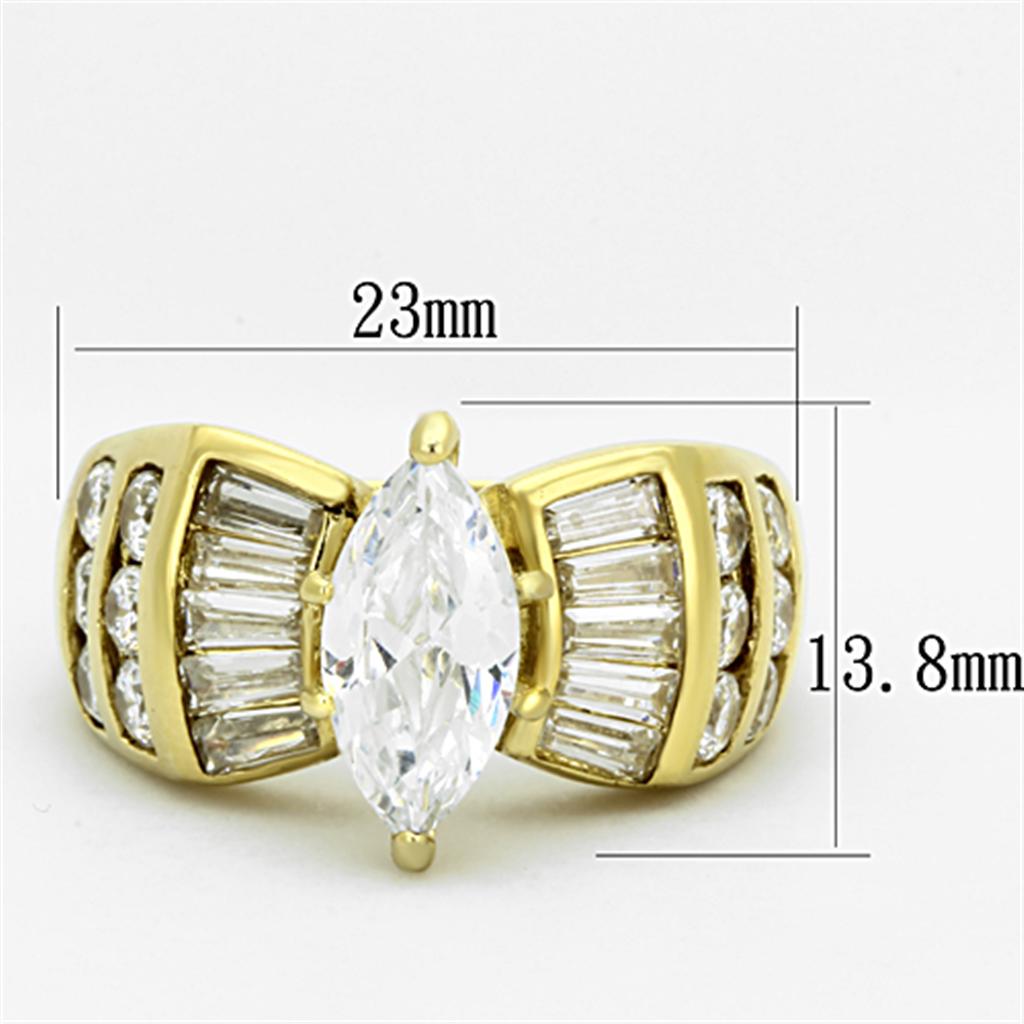 TK1235 - IP Gold(Ion Plating) Stainless Steel Ring with AAA Grade CZ in Clear