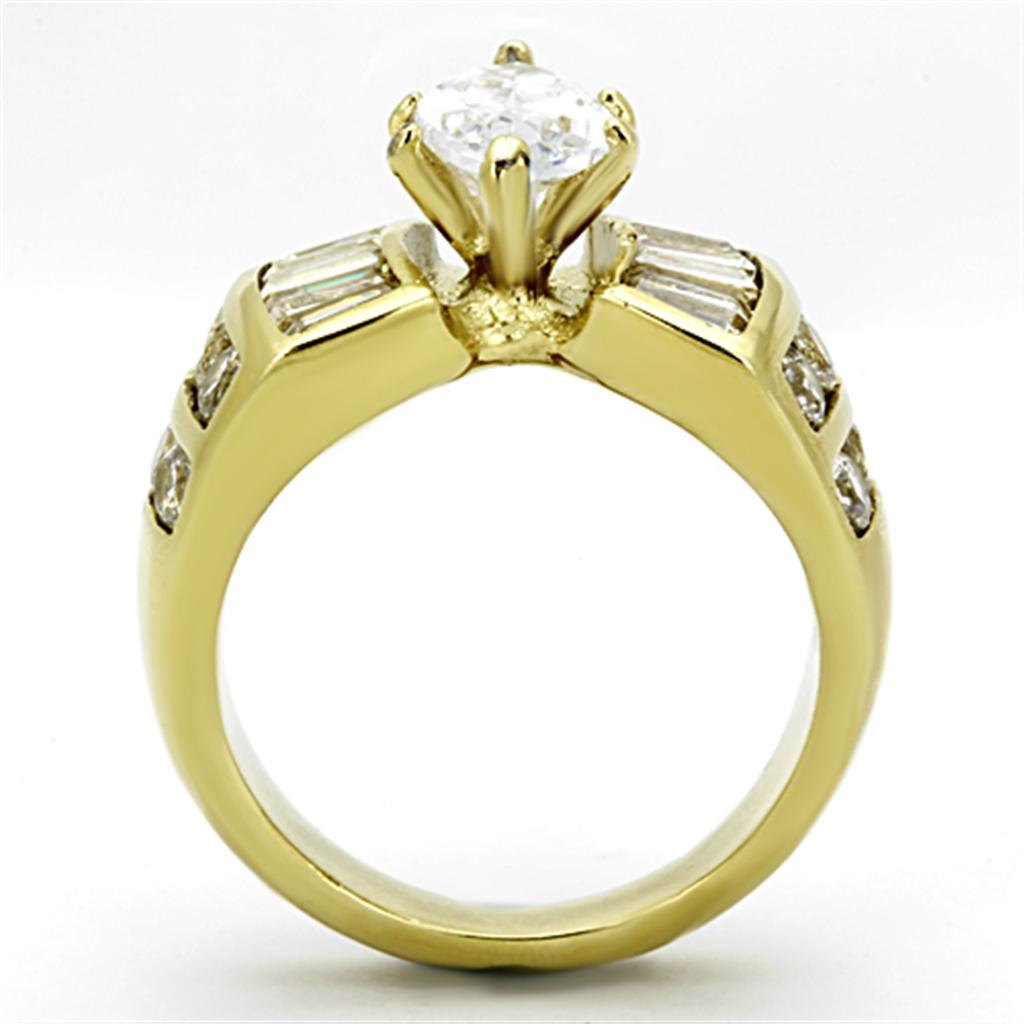 TK1235 - IP Gold(Ion Plating) Stainless Steel Ring with AAA Grade CZ in Clear