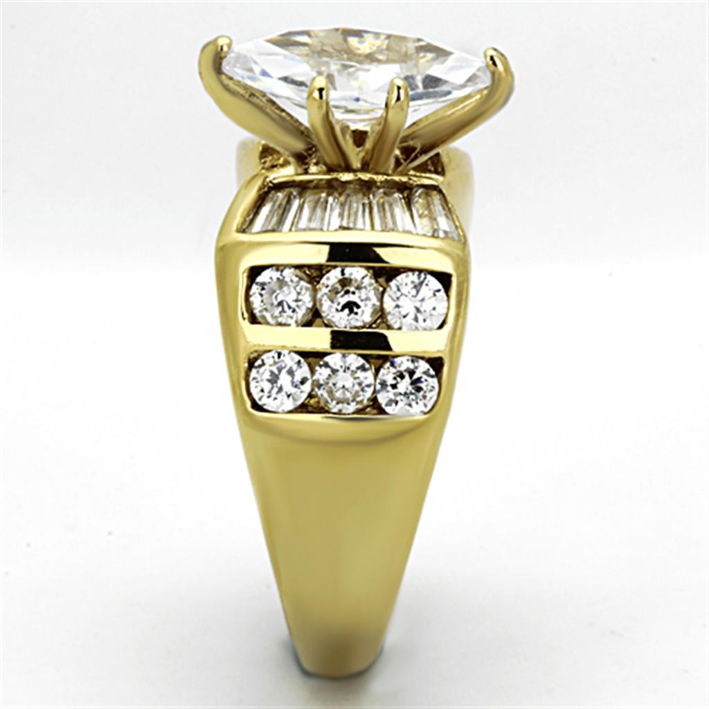 TK1235 - IP Gold(Ion Plating) Stainless Steel Ring with AAA Grade CZ in Clear