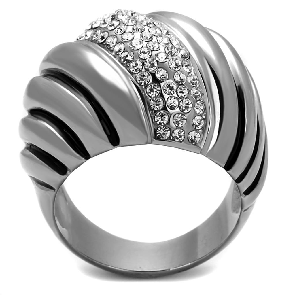 TK1304 - High polished (no plating) Stainless Steel Ring with Top Grade Crystal in Clear