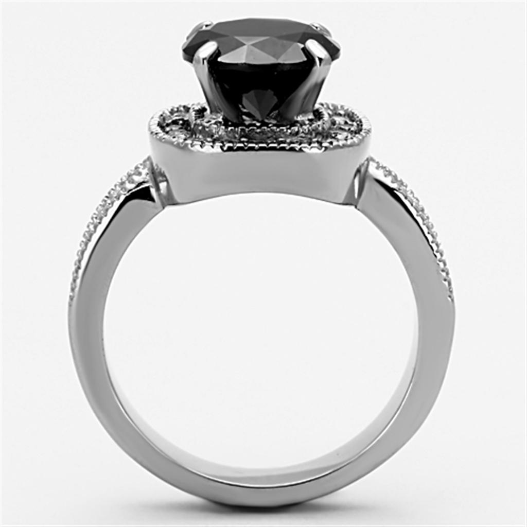 TK1322 - High polished (no plating) Stainless Steel Ring with AAA Grade CZ in Black Diamond
