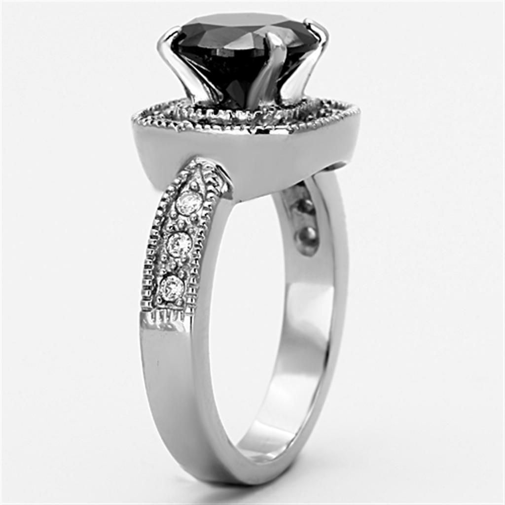 TK1322 - High polished (no plating) Stainless Steel Ring with AAA Grade CZ in Black Diamond