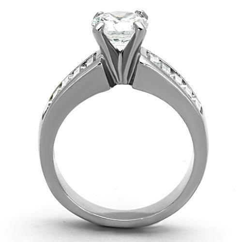 TK1332 - High polished (no plating) Stainless Steel Ring with AAA Grade CZ in Clear