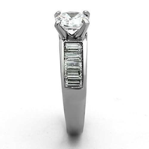 TK1332 - High polished (no plating) Stainless Steel Ring with AAA Grade CZ in Clear