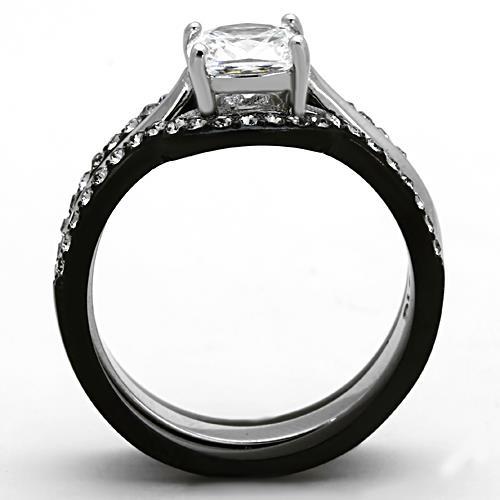 TK1343 - Two-Tone IP Black Stainless Steel Ring with AAA Grade CZ in Clear
