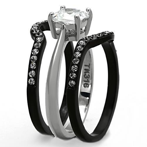 TK1343 - Two-Tone IP Black Stainless Steel Ring with AAA Grade CZ in Clear