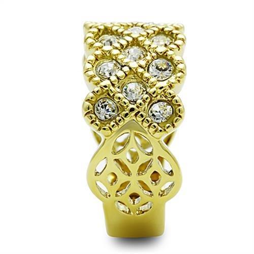 TK1394 - IP Gold(Ion Plating) Stainless Steel Ring with Top Grade Crystal in Clear