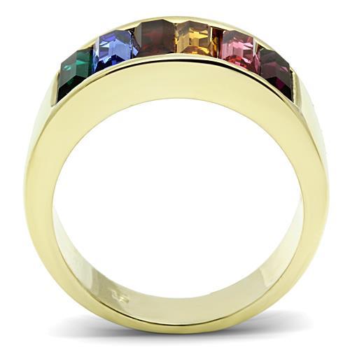 TK1415 - IP Gold(Ion Plating) Stainless Steel Ring with Top Grade Crystal in Multi Color