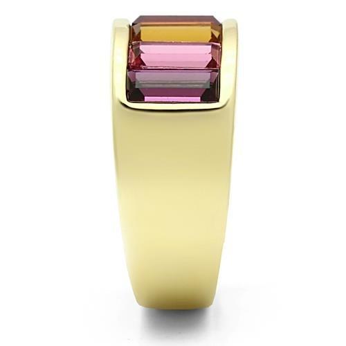 LO5W009- IP Gold(Ion Plating) Brass Ring with Top Grade Crystal in Multi Color