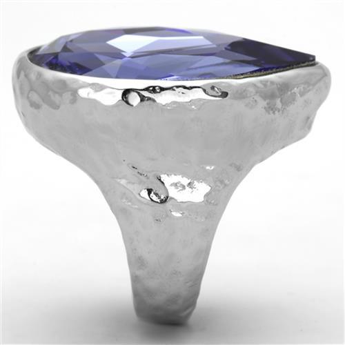 TK1426 - High polished (no plating) Stainless Steel Ring with Top Grade Crystal in Tanzanite