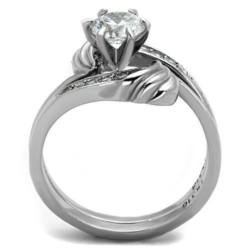 TK1429 - High polished (no plating) Stainless Steel Ring with AAA Grade CZ in Clear