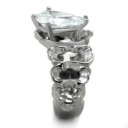 TK1534 - High polished (no plating) Stainless Steel Ring with AAA Grade CZ in Clear