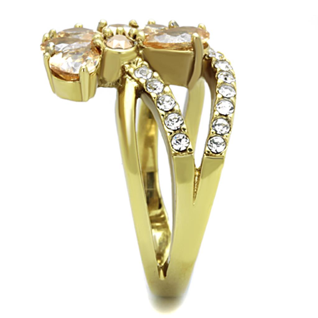 TK1574 - IP Gold(Ion Plating) Stainless Steel Ring with AAA Grade CZ in Champagne