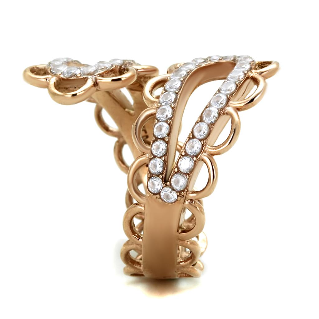 TK1633 - IP Rose Gold(Ion Plating) Stainless Steel Ring with AAA Grade CZ in Clear