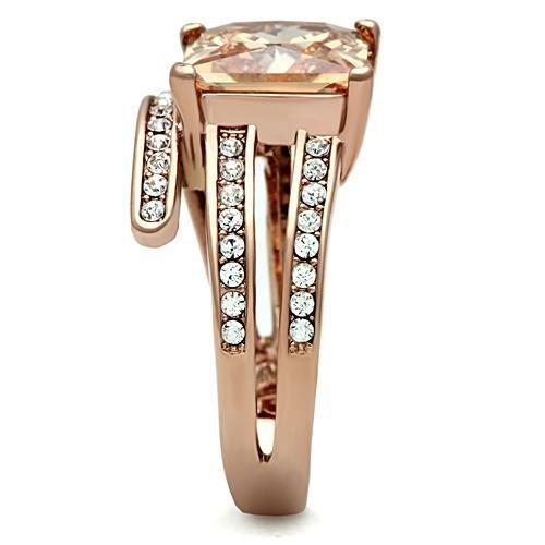 TK1665 - IP Rose Gold(Ion Plating) Stainless Steel Ring with AAA Grade CZ in Champagne