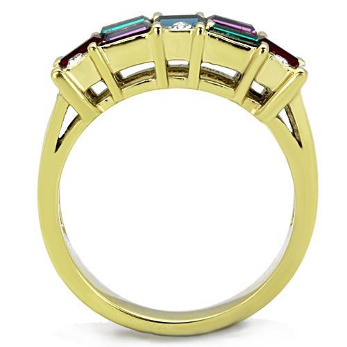 TK1719 - IP Gold(Ion Plating) Stainless Steel Ring with Top Grade Crystal in Multi Color
