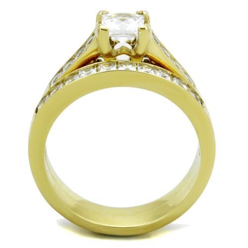 TK1895 - IP Gold(Ion Plating) Stainless Steel Ring with AAA Grade CZ in Clear