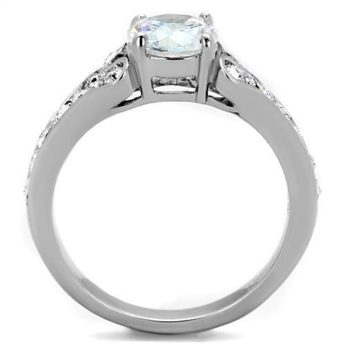 TK1918 - High polished (no plating) Stainless Steel Ring with AAA Grade CZ in Clear