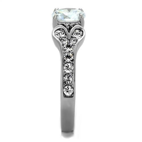 TK1918 - High polished (no plating) Stainless Steel Ring with AAA Grade CZ in Clear