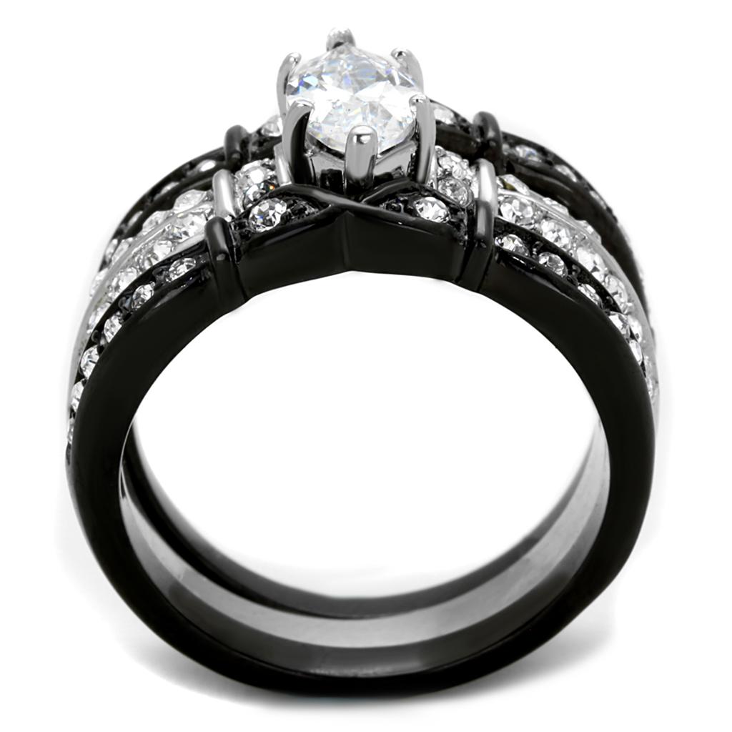 TK1922 - Two-Tone IP Black Stainless Steel Ring with AAA Grade CZ in Clear