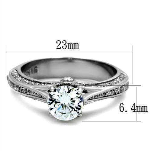 TK2026 - High polished (no plating) Stainless Steel Ring with AAA Grade CZ in Clear
