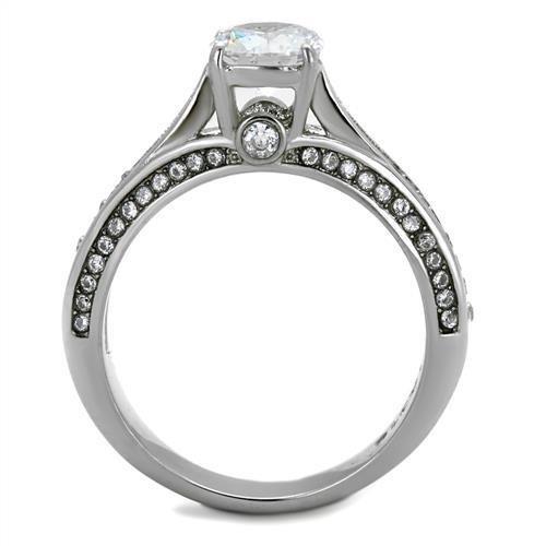 TK2026 - High polished (no plating) Stainless Steel Ring with AAA Grade CZ in Clear