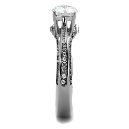 TK2026 - High polished (no plating) Stainless Steel Ring with AAA Grade CZ in Clear