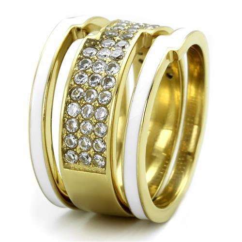 TK2035 - IP Gold(Ion Plating) Stainless Steel Ring with AAA Grade CZ in Clear