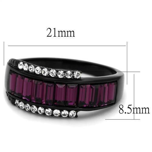TK2191 - IP Black(Ion Plating) Stainless Steel Ring with Top Grade Crystal in Amethyst