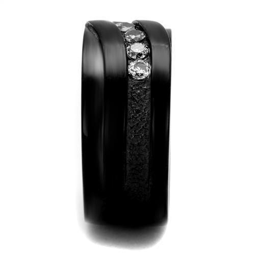 TK2210 - IP Black(Ion Plating) Stainless Steel Ring with AAA Grade CZ in Clear