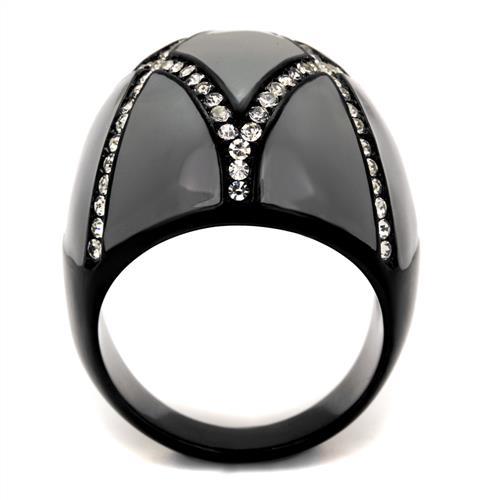 TK2216 - IP Black(Ion Plating) Stainless Steel Ring with Top Grade Crystal in Clear