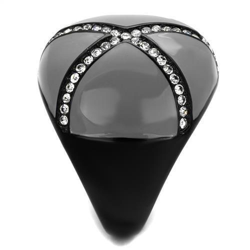 TK2216 - IP Black(Ion Plating) Stainless Steel Ring with Top Grade Crystal in Clear