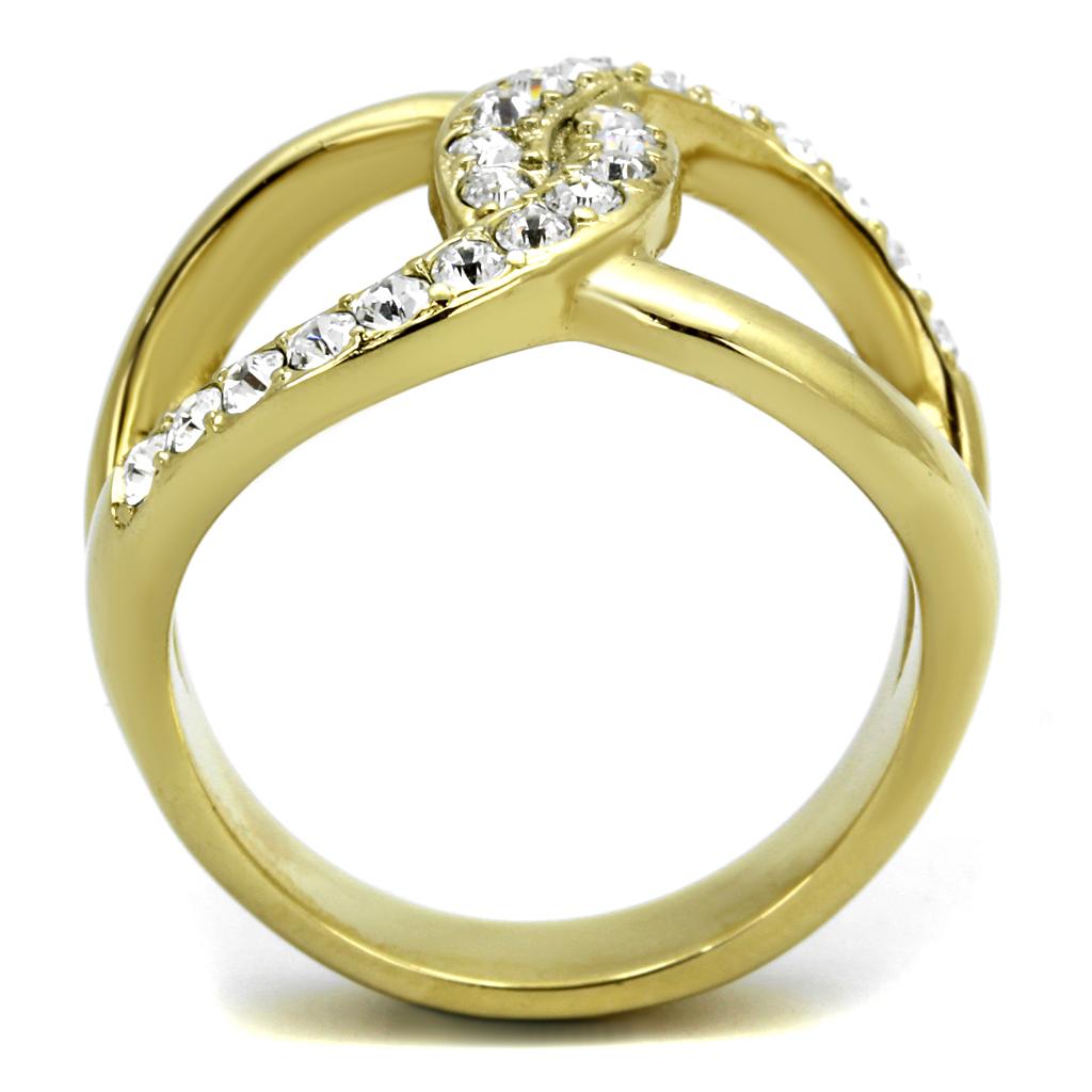 TK2253 - Two-Tone IP Gold (Ion Plating) Stainless Steel Ring with Top Grade Crystal in Clear