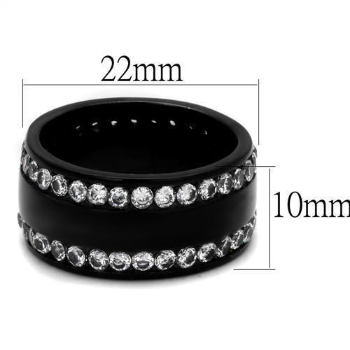 TK2290 - IP Black(Ion Plating) Stainless Steel Ring with AAA Grade CZ in Clear