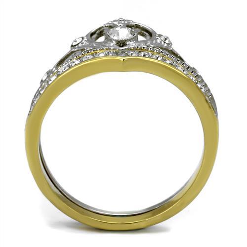 TK2294 - Two-Tone IP Gold (Ion Plating) Stainless Steel Ring with Top Grade Crystal in Clear